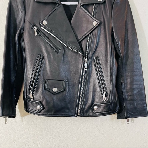 Rebecca Minkoff Perforated Lamb Skin Leather Moto Biker Jacket Size XS Pockets - Picture 8 of 11
